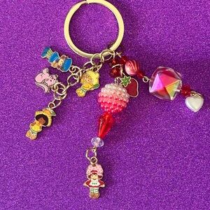 Handmade Strawberry Shortcake Charm Keychain with Beads and Characters